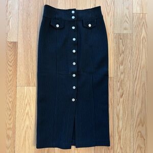 Navy Pinstripe Midi Skirt